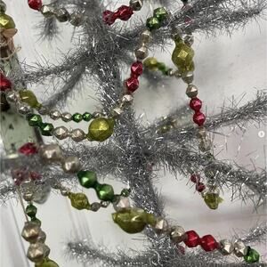 Vintage Glass Double Faceted Bead Garland Silver Red Chartreuse Green 6 Feet